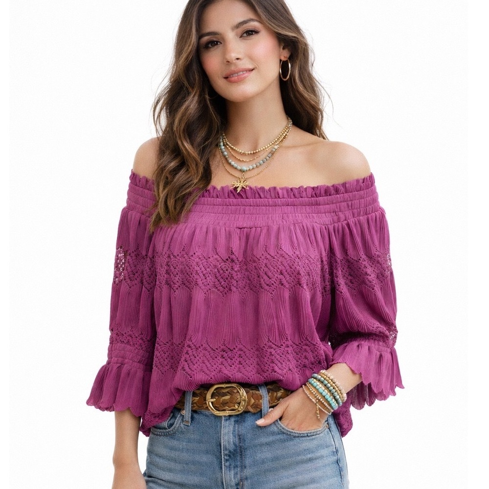 Lane Bryant Purple Blouse Chic and Stylish Off Shoulder Size 14/16